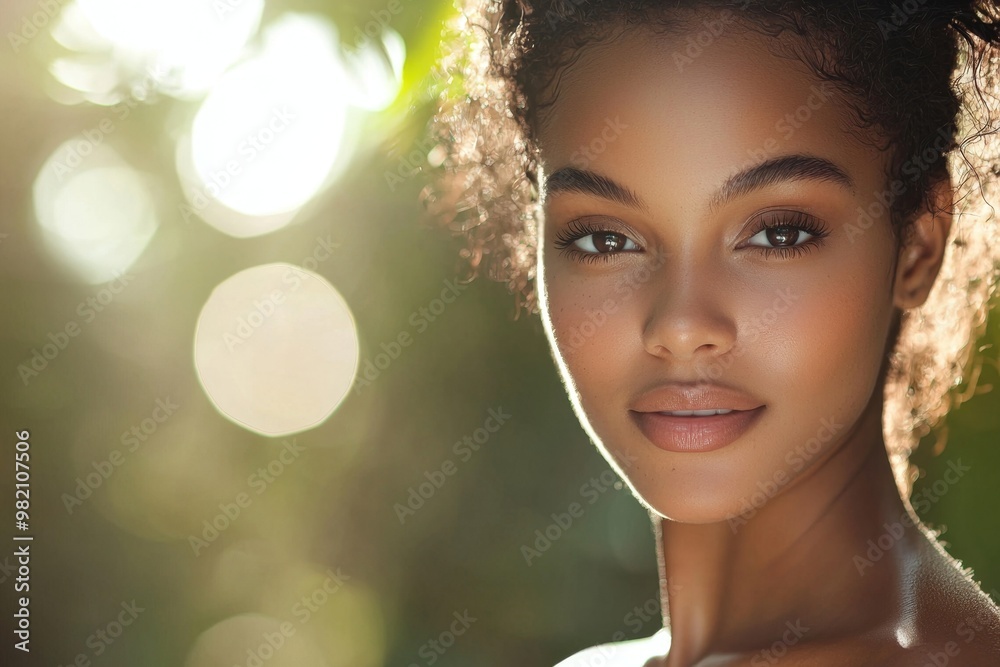 Captivating Portrait of Radiant Young Woman with Glowing Skin in Natural Outdoor Setting Captivating Portrait of Radiant Young Woman with Glowing Skin in Natural Outdoor Setting