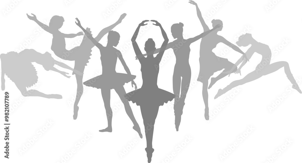 Fototapeta premium Ballet dancer silhouette ballerina dancers poses woman dancing silhouettes