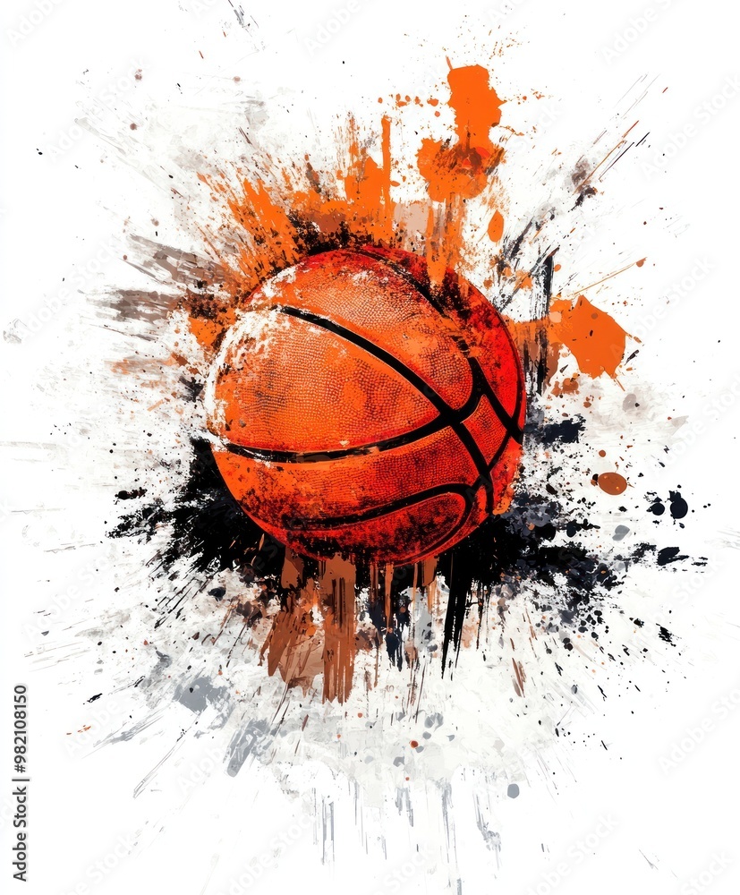 A vibrant illustration of a basketball surrounded by colorful splashes of paint. A vibrant illustration of a basketball surrounded by colorful splashes of paint.