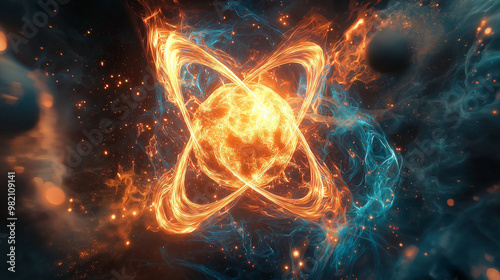 Fusion and fission of uranium, visualizing atomic energy generation and transformation