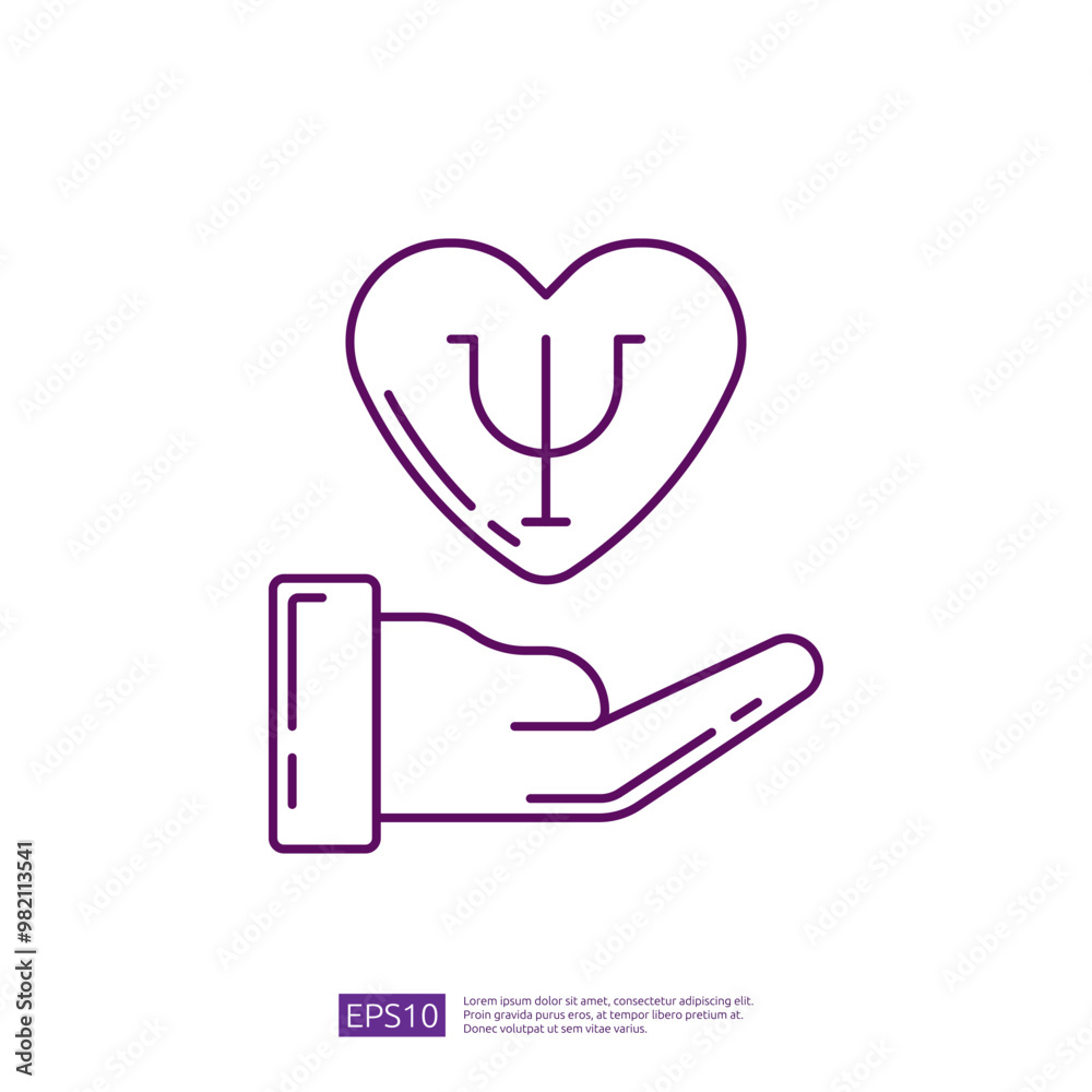 Hand holding heart with psychology symbol. Mental health and emotional well-being care. Therapy, counseling, and support for mental wellness. Hand holding heart with psychology symbol. Mental health and emotional well-being care. Therapy, counseling, and support for mental wellness.