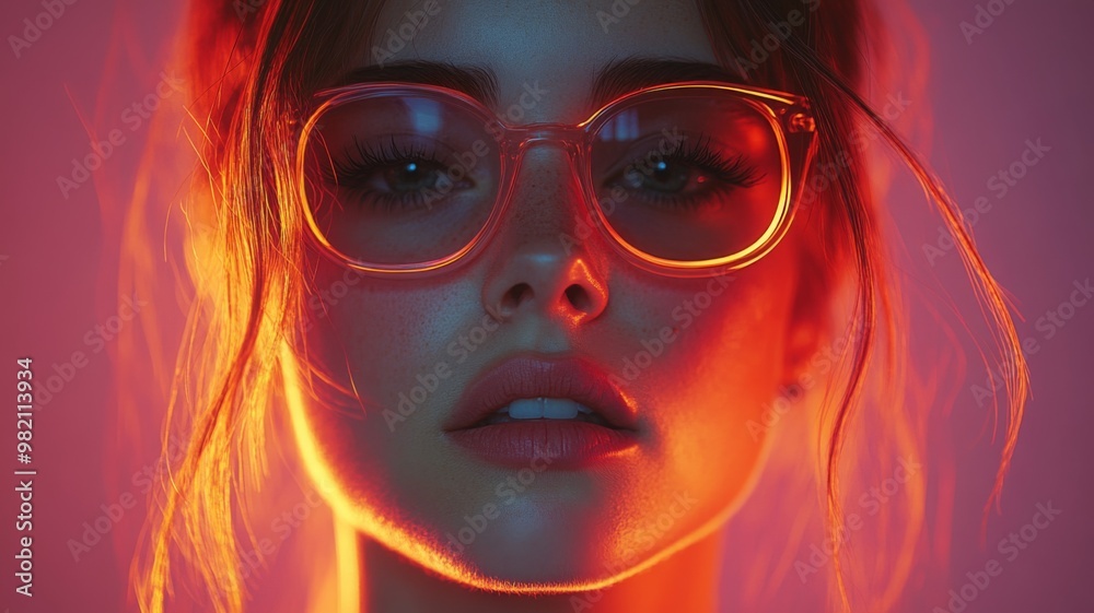 Stylish portrait of a woman with sunglasses, featuring a glamorous and fashionable design Stylish portrait of a woman with sunglasses, featuring a glamorous and fashionable design