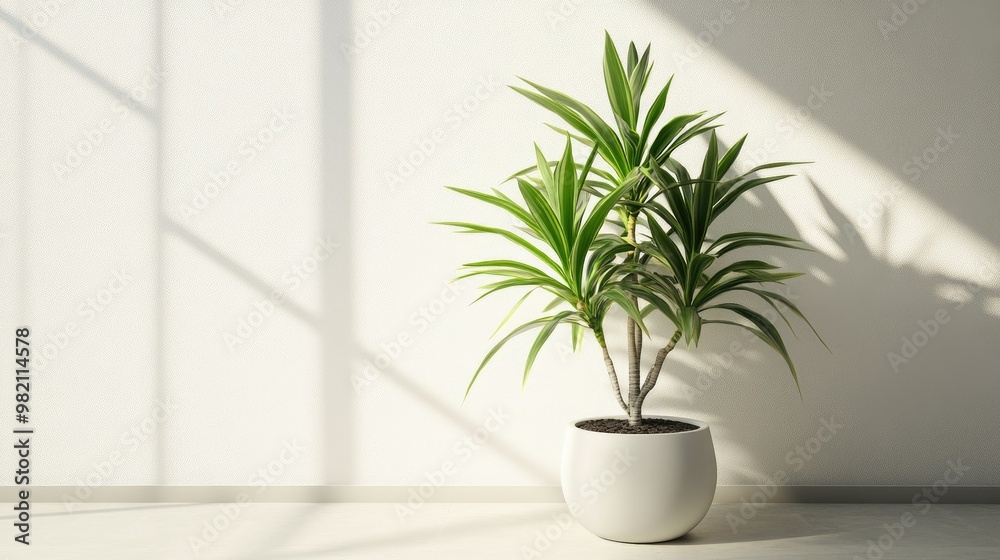 Dracaena trifasciata in a minimalist planter, thriving in an indoor garden space with a clean white wall and soft sunlight. Dracaena trifasciata in a minimalist planter, thriving in an indoor garden space with a clean white wall and soft sunlight.