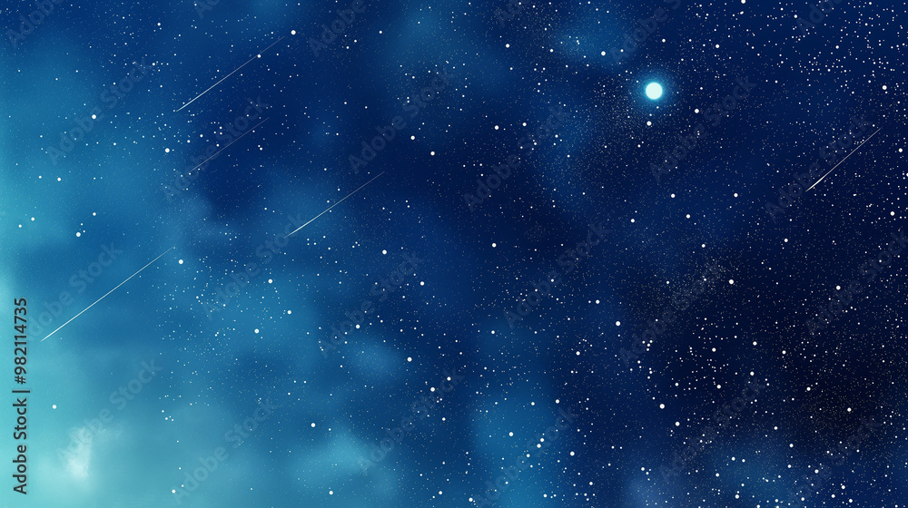 Fototapeta premium 夜空、月、星、星雲、銀河、流れ星、星いっぱいの宇宙