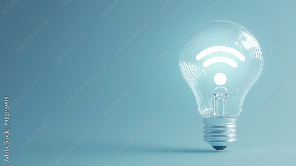 3D bright glowing white Wi-Fi symbol inside a transparent light bulb, set against an empty background with ample copy space for advertising photo 3D bright glowing white Wi-Fi symbol inside a transparent light bulb, set against an empty background with ample copy space for advertising photo