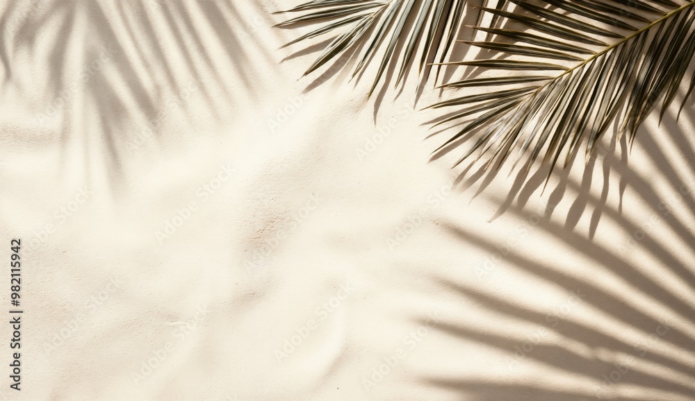 Obraz premium Palm leaves casting shadows on white sandy beach background