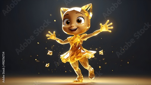 A small, energetic character made of golden-yellow topaz crystal. She’s always zooming around, leaving sparkling trails of golden light behind her. Her body has a slight transparency. photo