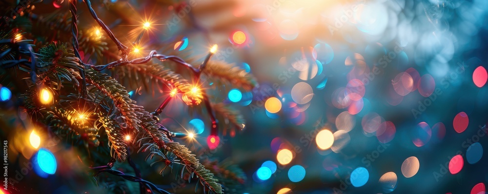 Bright and colorful bokeh Christmas lights twinkling in a festive holiday atmosphere. Free copy space for banner. Bright and colorful bokeh Christmas lights twinkling in a festive holiday atmosphere. Free copy space for banner.