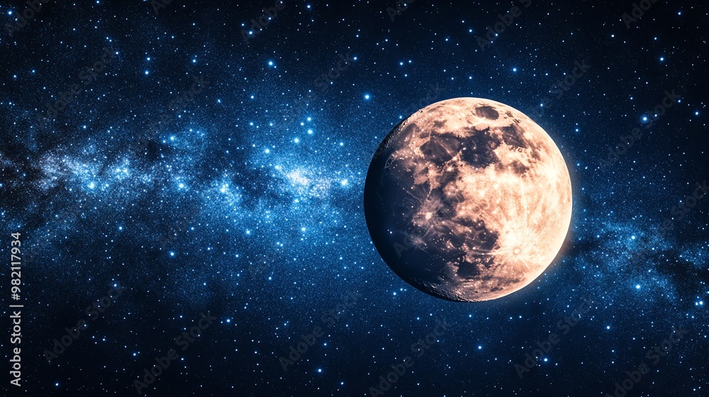 Fototapeta premium A close-up of the moon with the milky way in the background.