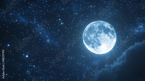 Full moon shining brightly in a starry night sky.