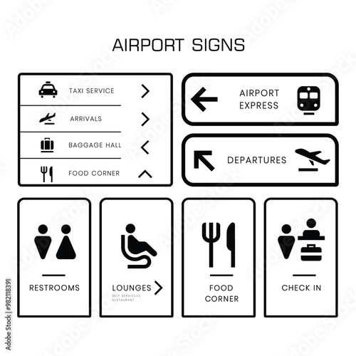 signs to direct people to a place, corridor, room, gate, at the airport