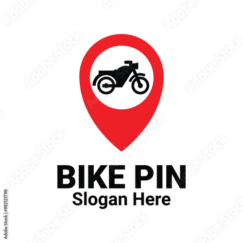 Bike Location Logo Vector. Map Pin Location Combined with Bike Icon Vector Illustration. Auto Pin Bike Point Automotive Logo Design Template for Rental Bike Map, Apps, and Location. Line Style Icon.