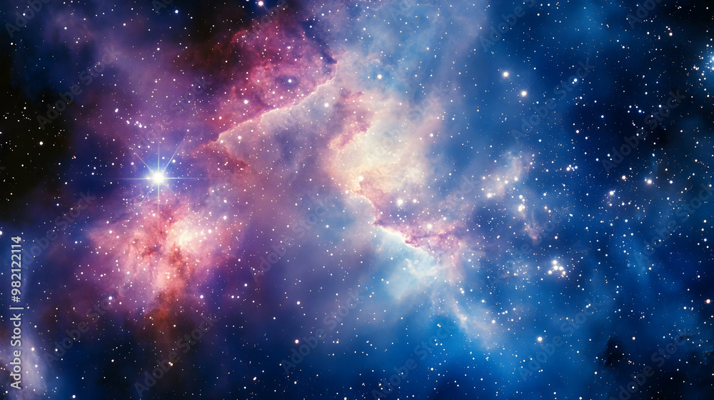 Obraz premium A Cosmic Nebula with Bright Stars and Gas Clouds in a Deep Space Background