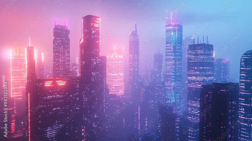 A futuristic cityscape at night with neon lights. A futuristic cityscape at night with neon lights.