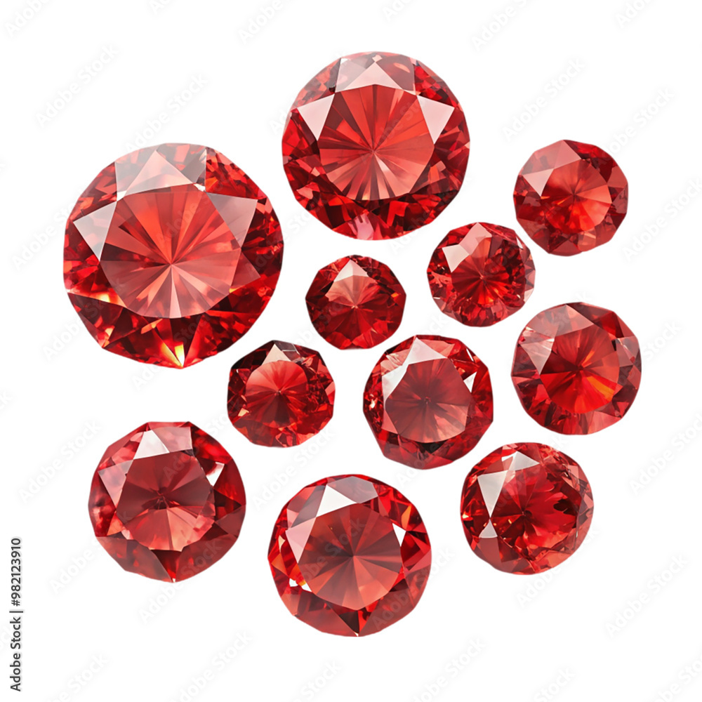 Set of red diamond isolated on transparent background.
