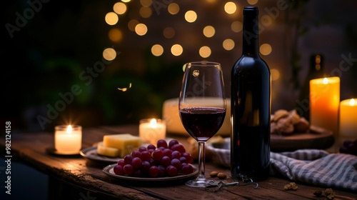 Romantic Candlelit Dinner with Red Wine and Cheese