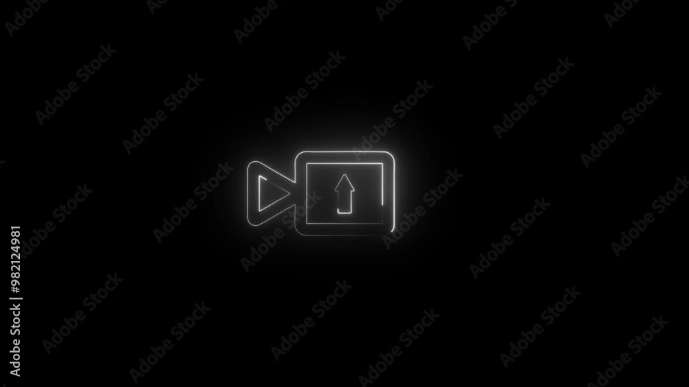 Neon animation of upload video icon. upload video thumbnail sign. Neon animation of upload video icon. upload video thumbnail sign.