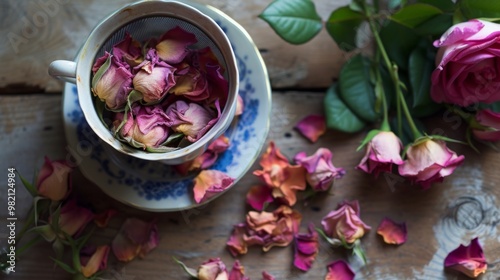 Dried Roses in a Vintage Teacup: A Romantic Floral Still Life