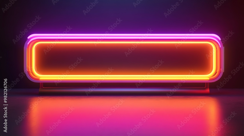 A glowing neon sign with an orange and pink outline in a dark room. A glowing neon sign with an orange and pink outline in a dark room.