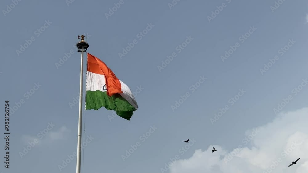 4k clip of Indian flag flying in sky with pride. Celebrate the Independence day and republic day of indian with indian flag.