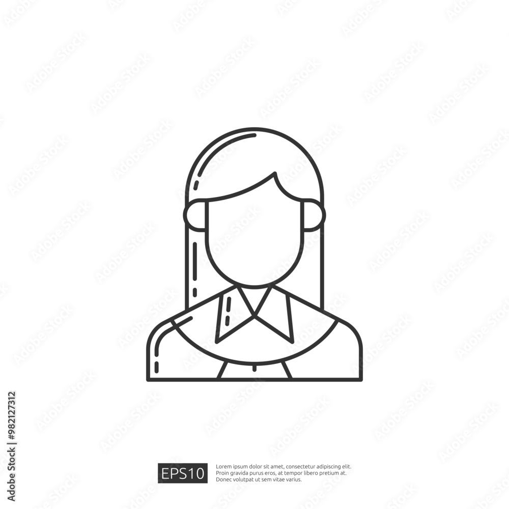 Line Icon of a Woman With Long Hair in a Collared Shirt Line Icon of a Woman With Long Hair in a Collared Shirt