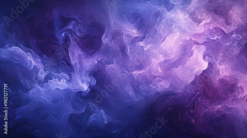 Deep purple and indigo smoke swirls dynamically, with bold, flowing shapes creating an intense and mysterious abstract background.