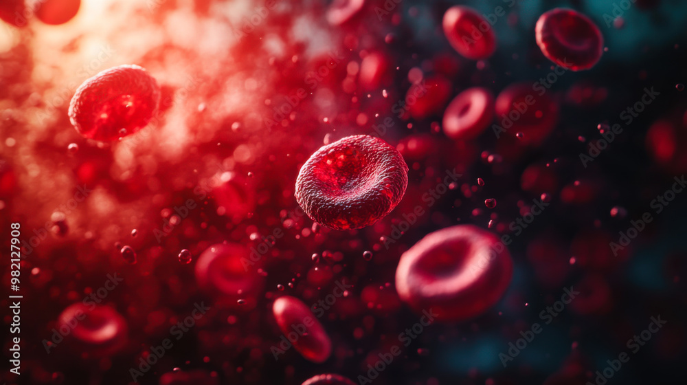 Detailed close-up of red blood cells in motion within a human bloodstream during a dynamic biological process