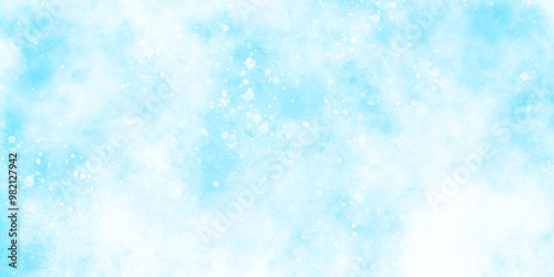light blue bokeh background for design, beautiful blue watercolor background with glitter particles, A winter background with snowflakes and randomized floating bokeh, blue snow background texture.