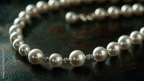 Elegant Pearl Necklace on a Dramatic Dark Background - Timeless and Classic Jewelry Piece photo