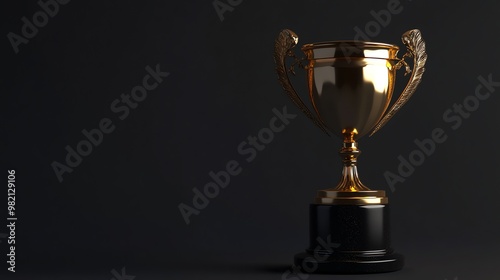 A gold trophy cup on a black background. photo