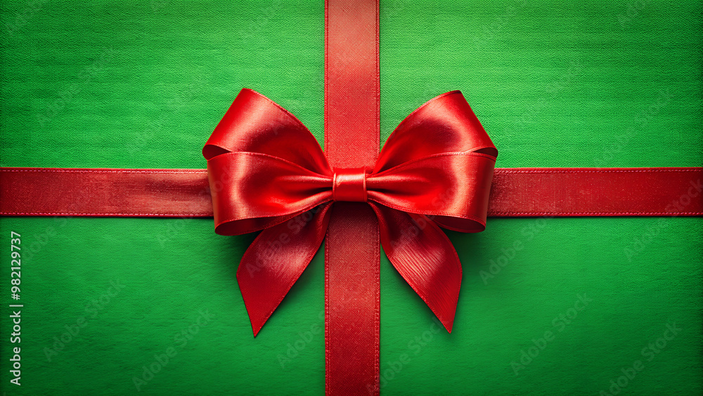 Festive green gift box with red ribbon and bow for christmas celebrations Festive green gift box with red ribbon and bow for christmas celebrations