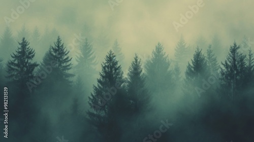 Misty Forest Landscape: Tranquil Pine Trees in Fog