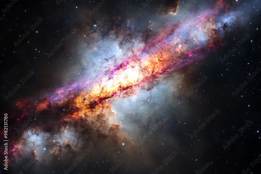 Fototapeta premium A bridge made of light stretching across a galaxy filled with nebulas