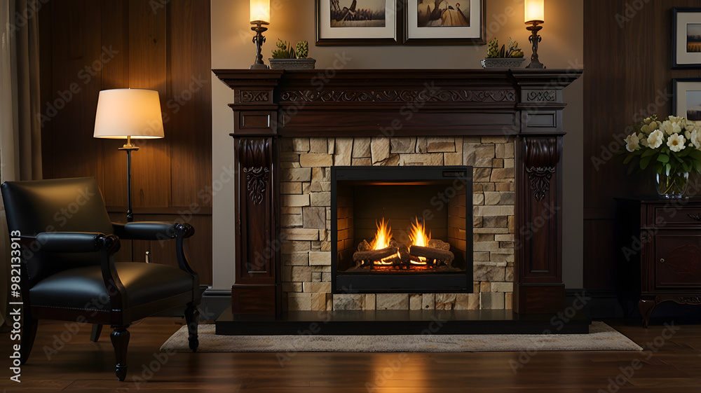 fireplace with burning candles, ai generated fireplace with burning candles, ai generated