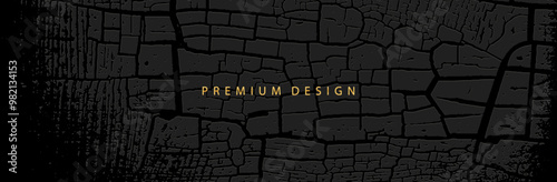 Black texture background, banner, cover design. Marble texture. Abstract 3D pattern with spots, cracks, scratches, abrasions. Grunge overlay layer, embossing. Premium design.