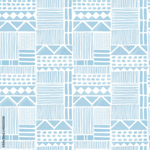 Beautiful seamless pattern with watercolor hand drawn traditional African ornament. Ethnic style print design. Patchwork.