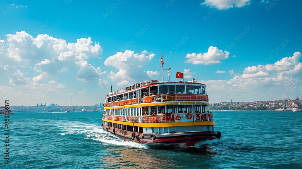Fototapeta premium Istanbul ferry sailing under a blue sky in Turkey