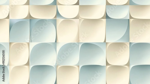 Minimalist geometric seamless pattern featuring small curved squares Abstract background in light blue and beige tones Perforated texture with a modern repetition design