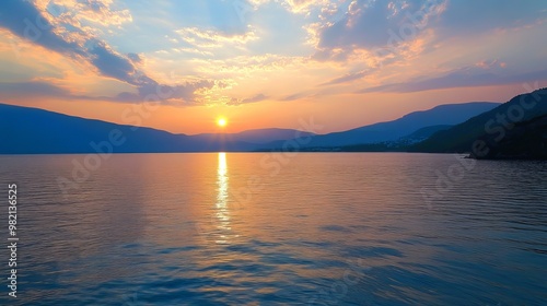 Sunset over the sea in Greece