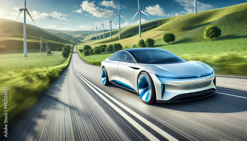 futuristic eco-friendly car a wide highway