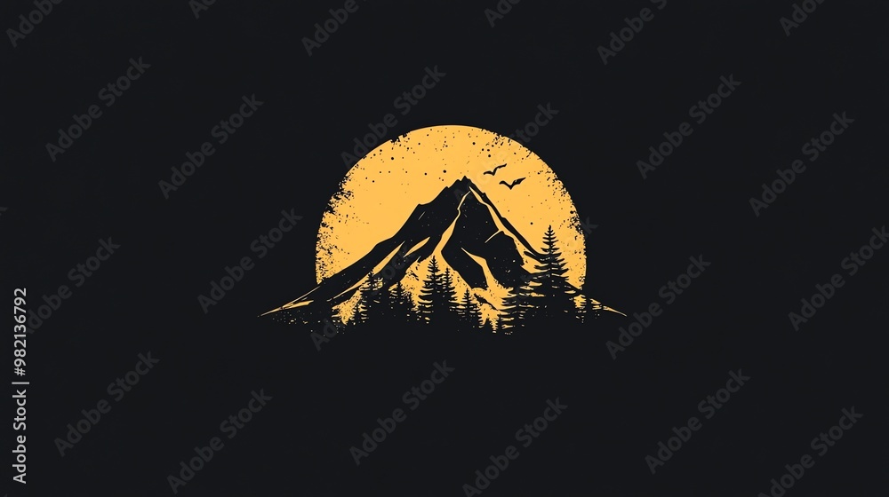 Silhouette of a mountain peak with a yellow sunset behind it. Silhouette of a mountain peak with a yellow sunset behind it.
