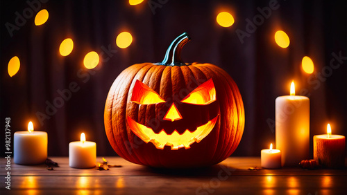 Wallpaper Mural Pumpkin with burning candles in a festive atmosphere Torontodigital.ca