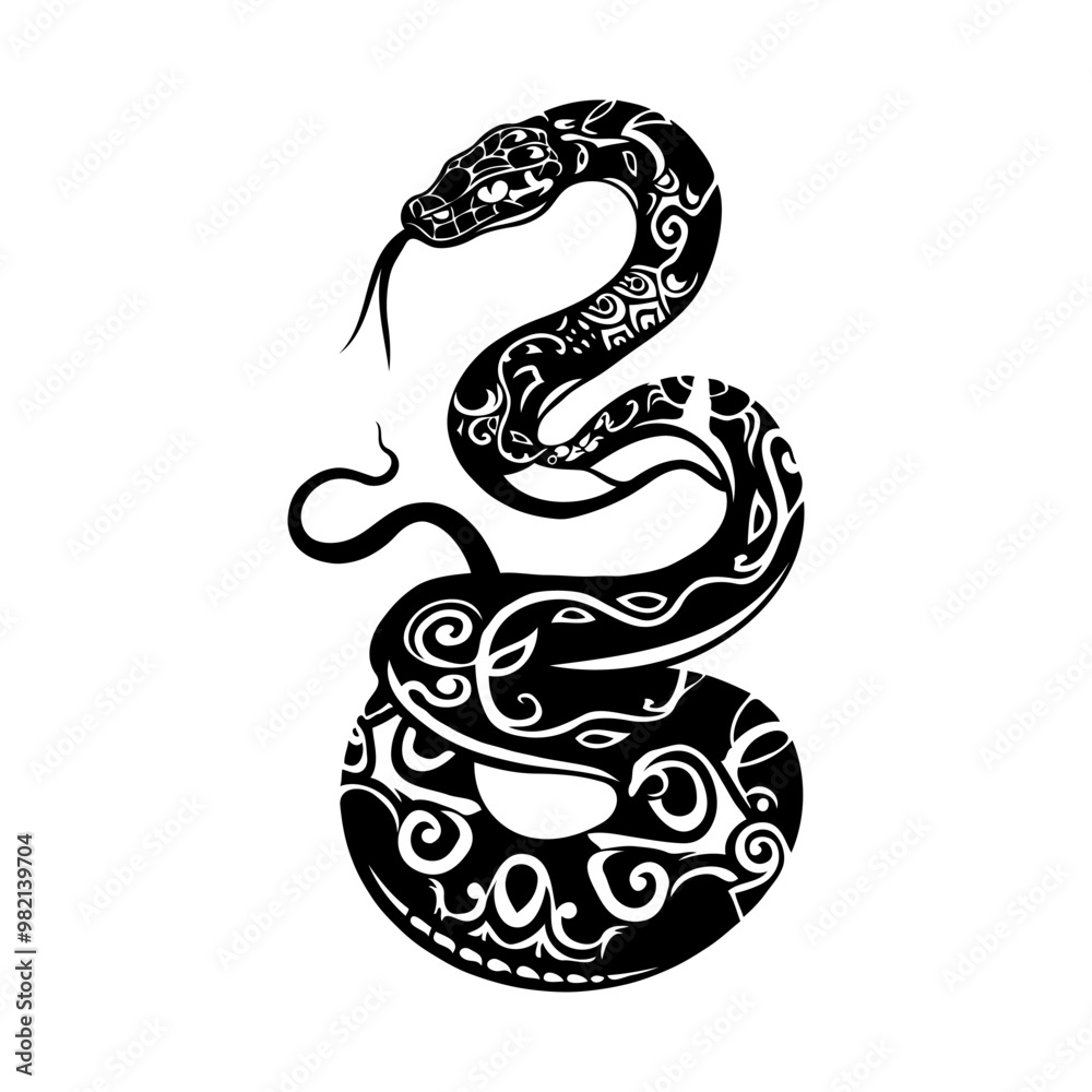 Fototapeta premium A black and white snake with a long body and a black head. Vector illustration