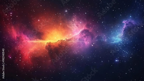 A vibrant and colorful nebula with bright stars and swirls of gas, set against a dark starry backdrop.