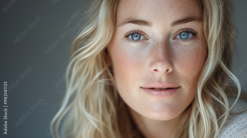 Close-up Portrait of a Beautiful Woman with Blonde Hair and Blue Eyes Close-up Portrait of a Beautiful Woman with Blonde Hair and Blue Eyes