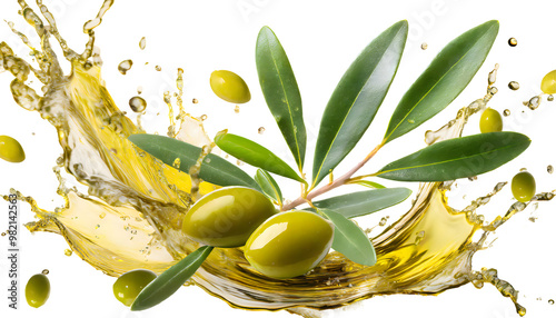 olive branch Splashes on a white isolated background. Generative AI.