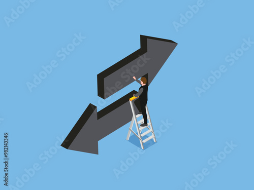 Navigating Business Growth and Decline: Strategy and Decision-Making 3d isometric vector illustration