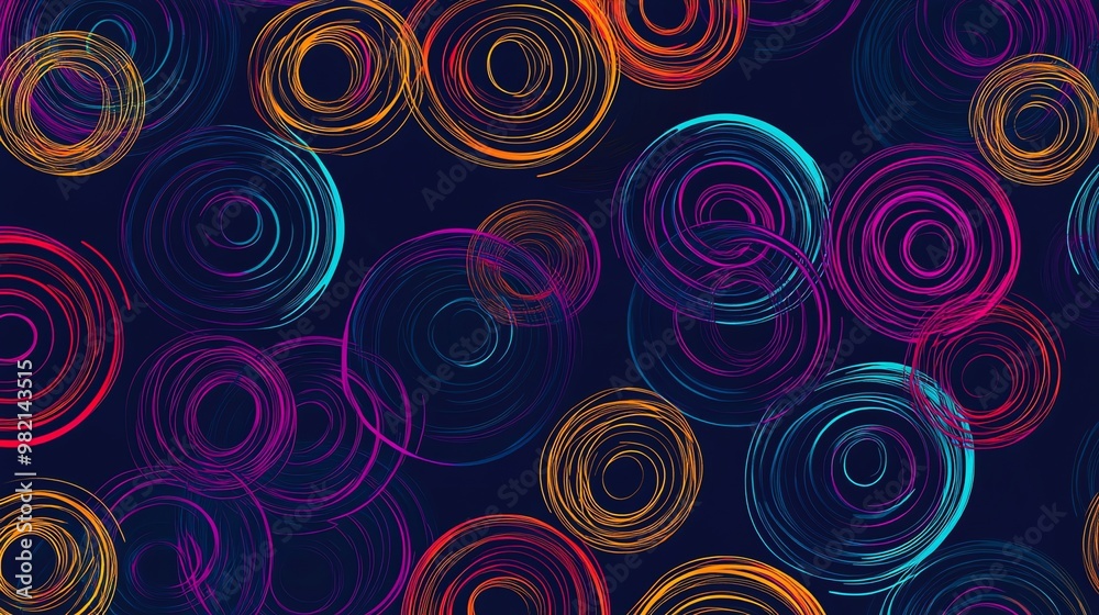 Abstract background with colorful concentric circles on a dark blue background. Abstract background with colorful concentric circles on a dark blue background.