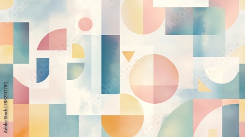 Wallpaper Mural Abstract geometric pattern with pastel colors and watercolor textures. Torontodigital.ca