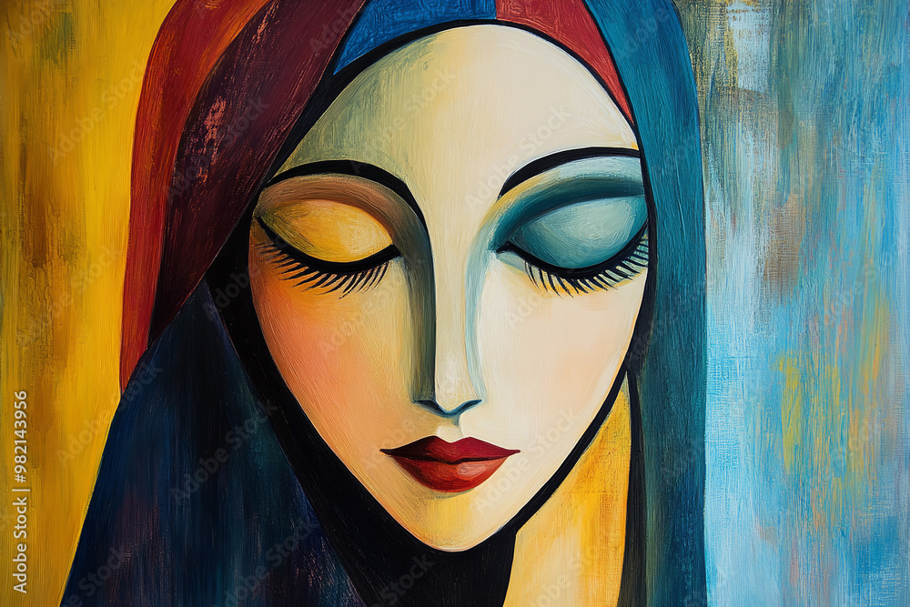 Contemporary Abstract Portrait of Saint Catherine in Bright Colors Contemporary Abstract Portrait of Saint Catherine in Bright Colors